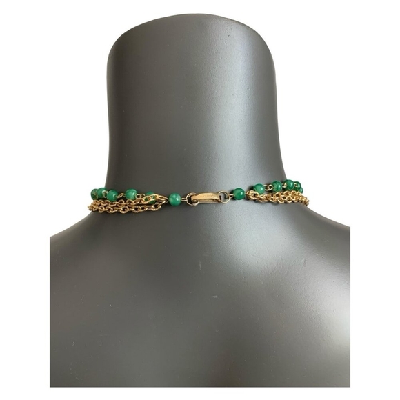 HongKong Gold Tone Chain Necklace Green Beads Multilayered Oversized Jewelry 32" - Picture 4 of 5